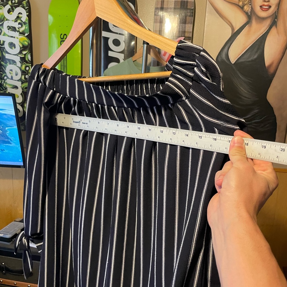 Rhapsody Black White Striped Off The Shoulder Top - Picture 3 of 7